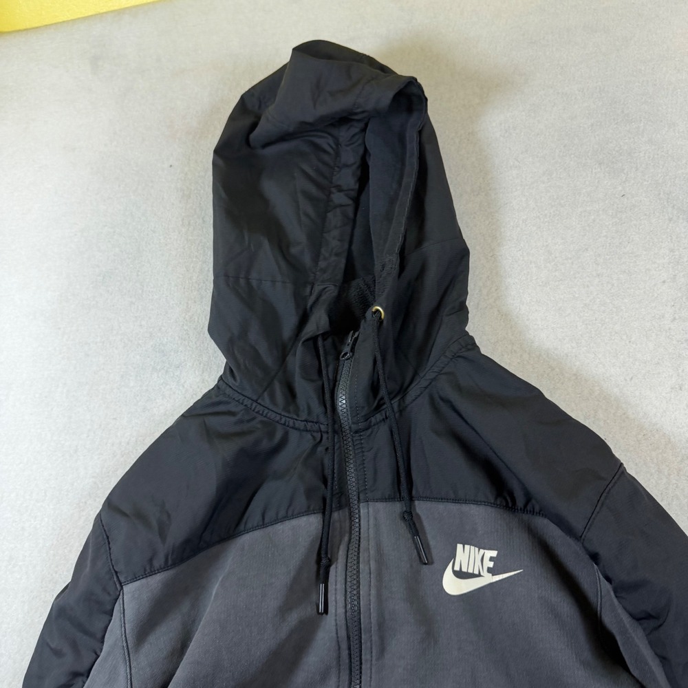 Nike Mens Full Zip Hoodie Charcoal Grey Black Hybrid Windrunner Jacket Medium - Picture 2 of 4